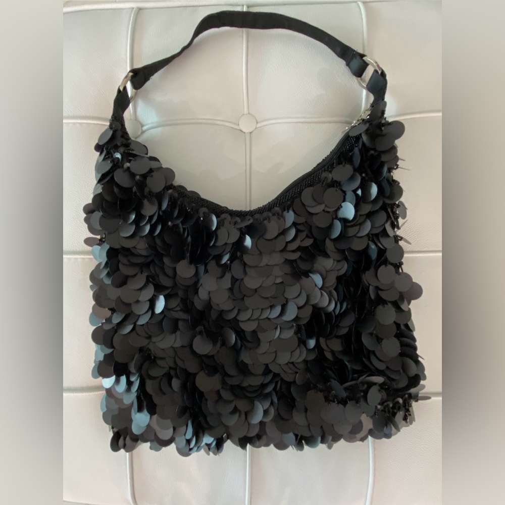 Adorable Black Hand/Shoulder Bag with Large Black Discs and Beads